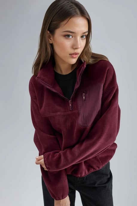Ritskraag Pluche Gebreide Sweatshirt met Zak - Image 5