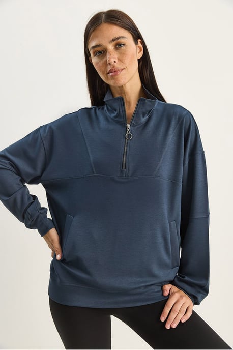 Relaxed Fit Ritskraag Gebreide Sweatshirt - Image 2