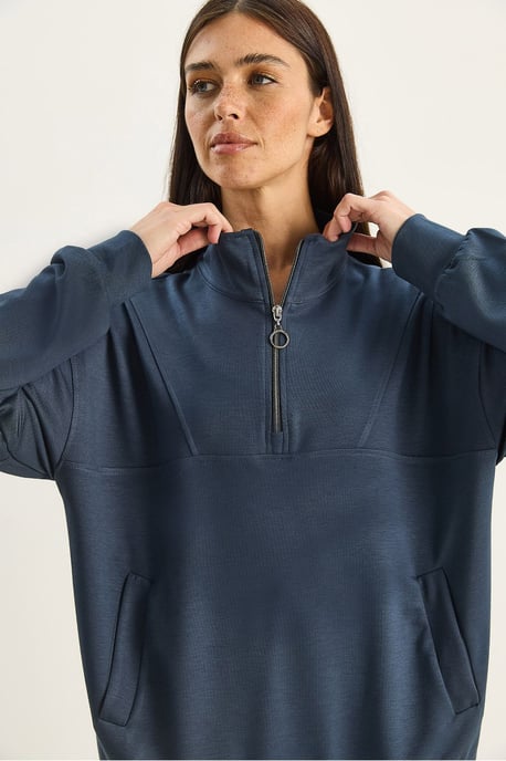 Relaxed Fit Ritskraag Gebreide Sweatshirt - Image 4
