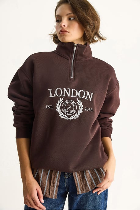 Ritskraag Bedrukt Relaxed Fit Sweatshirt - Image 3