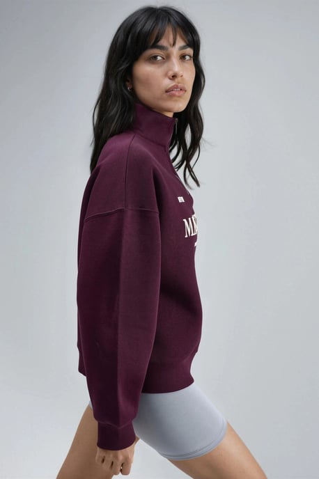 Oversized Text Print Zipper Collar Sweatshirt - Image 3