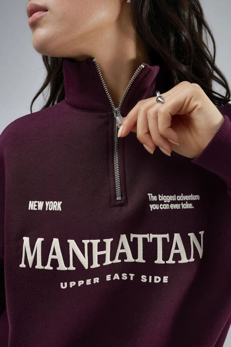 Oversized Text Print Zipper Collar Sweatshirt - Image 6