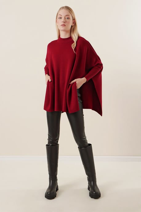 Slit Detailed Half Turtleneck Loose Sweater - Image 2