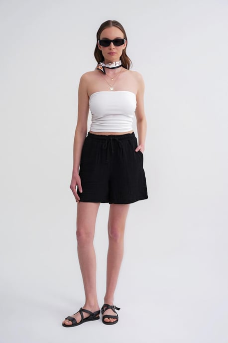Hoge Taille Textuur Katoenen Shorts - Image 2