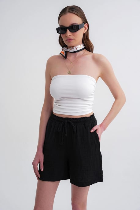 Hoge Taille Textuur Katoenen Shorts - Image 3