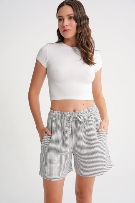 Hoge Taille Gestreepte Wijde Pantalonshorts - Image 4