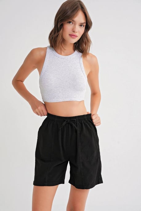 Hoge Taille Katoenen Trekkoord Mini Shorts - Image 3