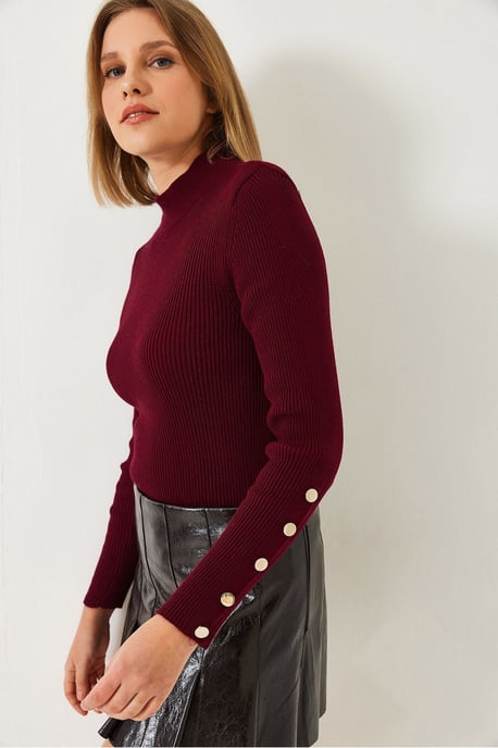 Gestreepte Brei Turtleneck Trui met Knopmanchetten - Image 2