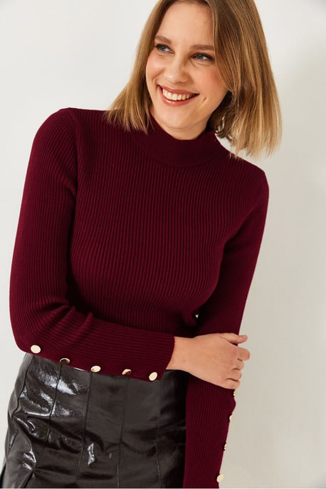Gestreepte Brei Turtleneck Trui met Knopmanchetten - Image 3