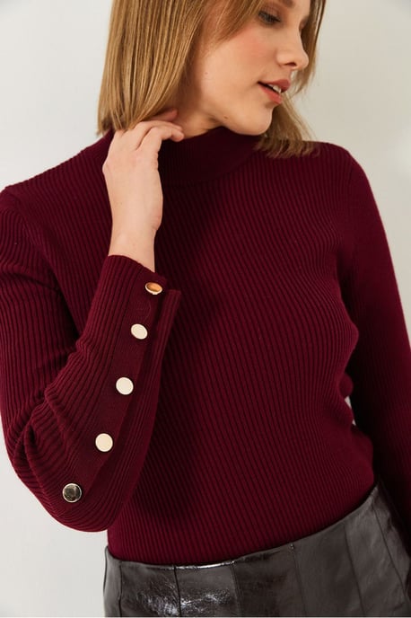 Gestreepte Brei Turtleneck Trui met Knopmanchetten - Image 4