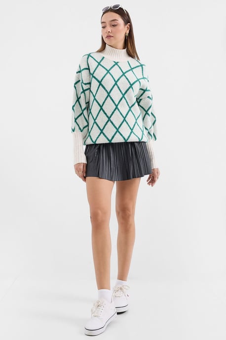 Oversized Geometric Pattern Turtleneck Sweater - Image 2