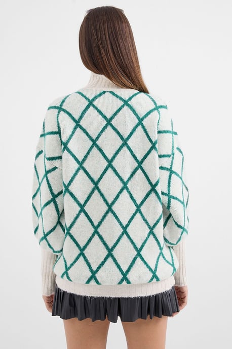Oversized Geometric Pattern Turtleneck Sweater - Image 6