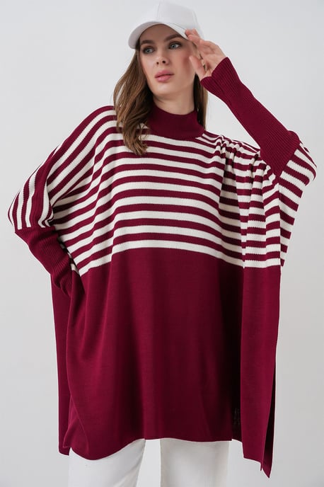 Slit Detailed Half Turtleneck Loose Sweater - Image 1