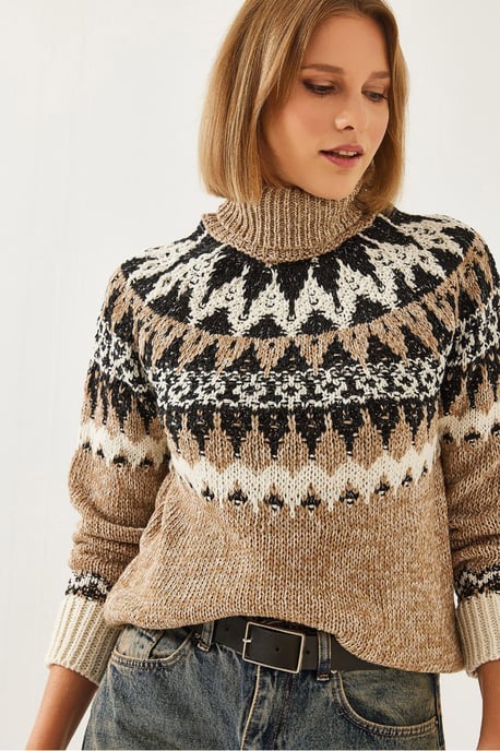 Turtleneck Jacquard Gebreide Trui - Image 2