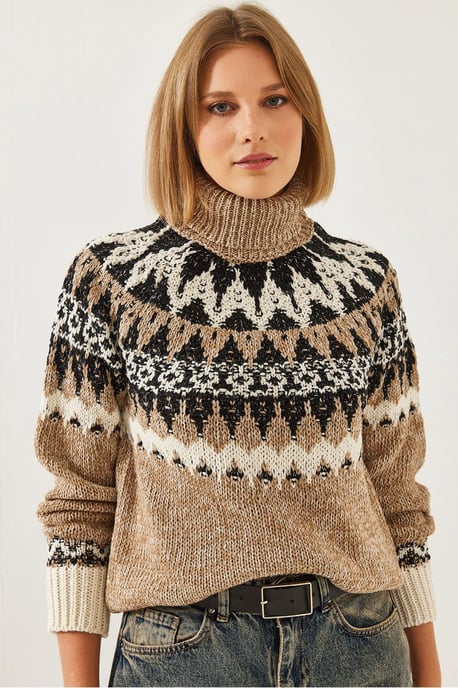 Turtleneck Jacquard Gebreide Trui - Image 3