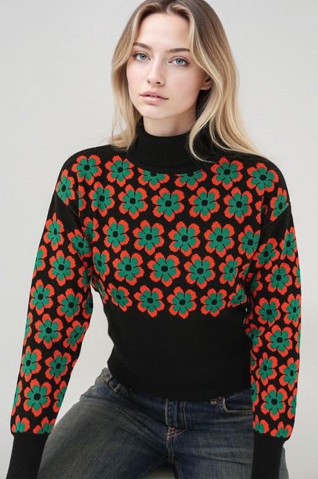 Getailleerde Cropped Coltrui met Bloemenpatroon - Image 2