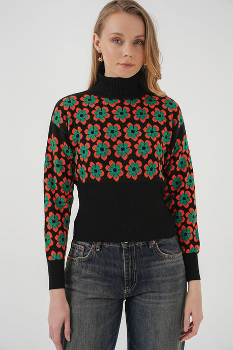 Getailleerde Cropped Coltrui met Bloemenpatroon - Image 3