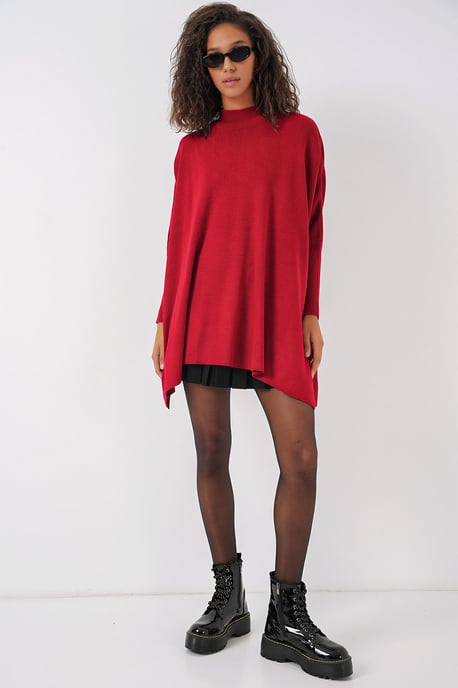 Slit Detailed Half Turtleneck Loose Sweater - Image 2