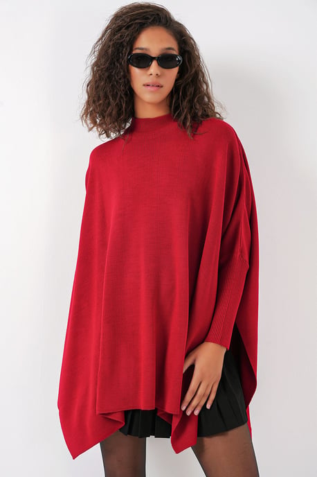 Slit Detailed Half Turtleneck Loose Sweater - Image 3
