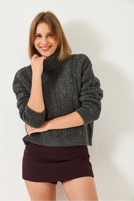 Gestructureerde Turtleneck Korte Trui - Image 2