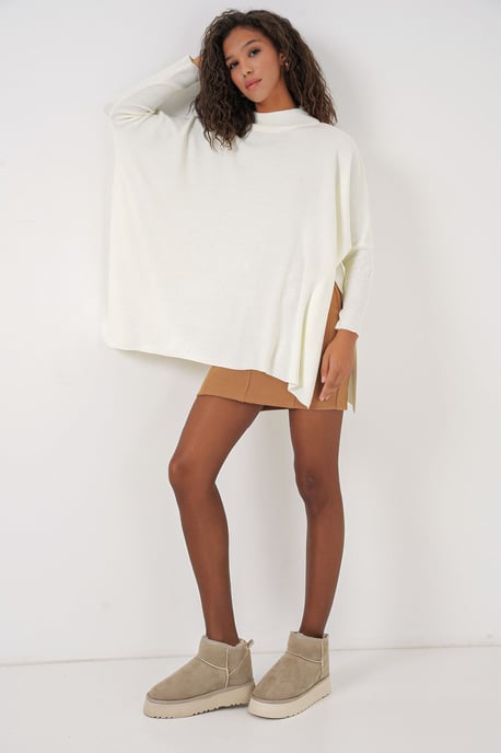 Slit Detaljerad Half Turtleneck Lös Tröja - Image 2