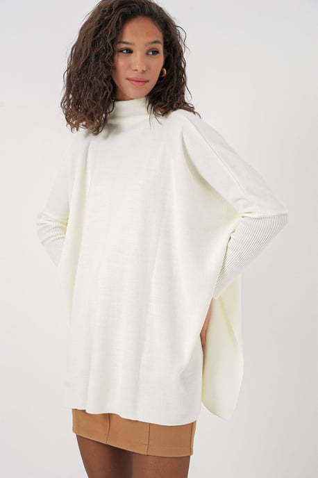 Slit Detaljerad Half Turtleneck Lös Tröja - Image 3