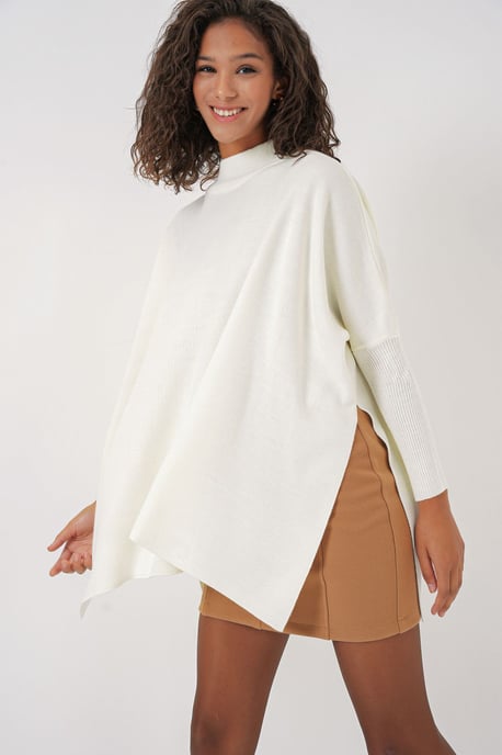 Slit Detaljerad Half Turtleneck Lös Tröja - Image 5