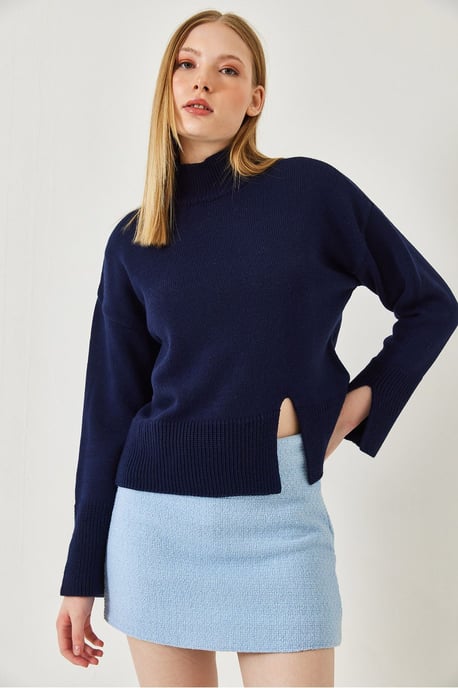 Ontspannen Pas Turtleneck Trui met Splits - Image 2