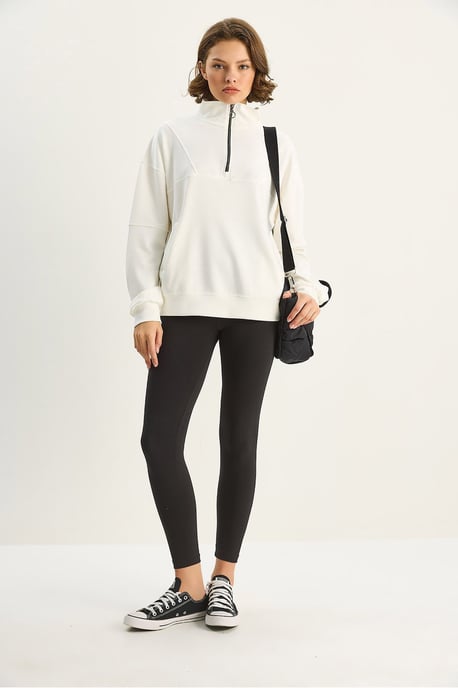 Relaxed Fit Zipper Collar Knitted Sweatshirt - Image 2
