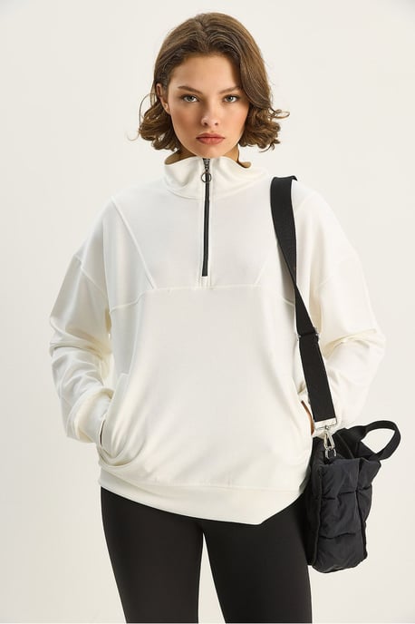 Relaxed Fit Zipper Collar Knitted Sweatshirt - Image 4