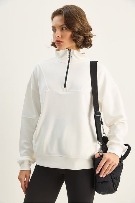 Relaxed Fit Zipper Collar Knitted Sweatshirt - Image 5
