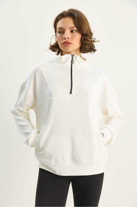 Relaxed Fit Zipper Collar Knitted Sweatshirt - Image 6