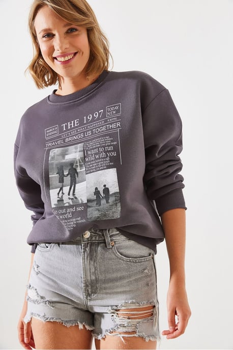 Achteraf Gedrukte Crew Neck Sweatshirt met Motiverende Quote - Image 2