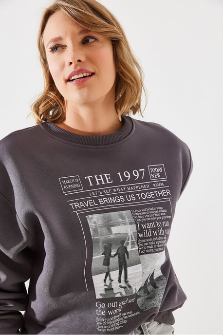 Achteraf Gedrukte Crew Neck Sweatshirt met Motiverende Quote - Image 3
