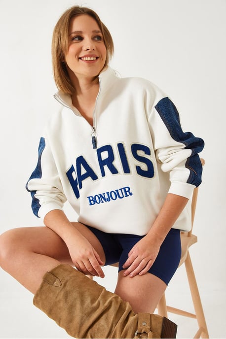 Överdimensionerad zipkrage sweatshirt med pompon - Image 3