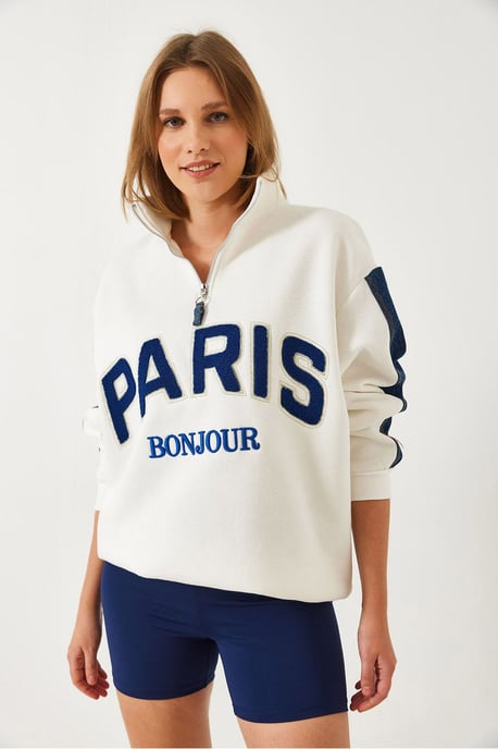 Överdimensionerad zipkrage sweatshirt med pompon - Image 4