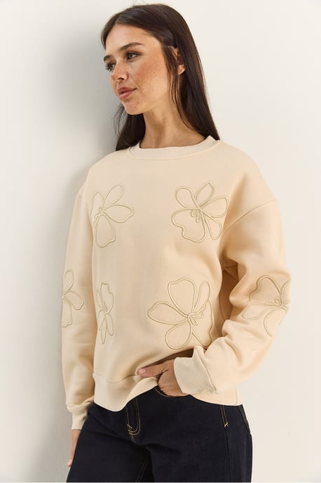 Broderad Crew Neck Långärmad Tröja - Image 2