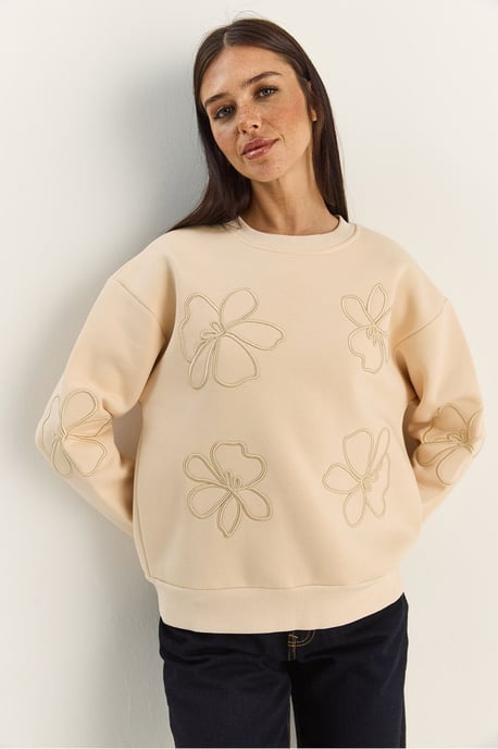 Broderad Crew Neck Långärmad Tröja - Image 3