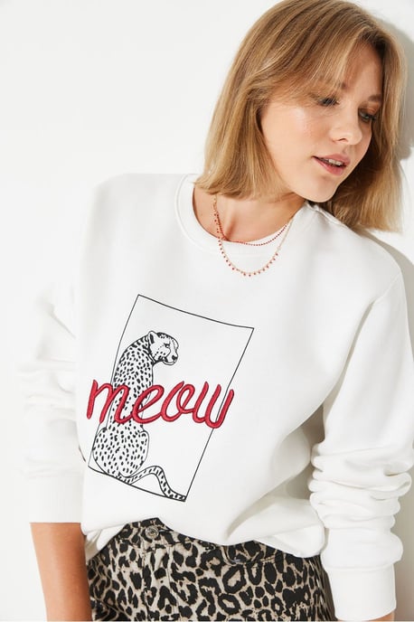 Leopardprint Geborduurd Rondhals Sweatshirt - Image 4