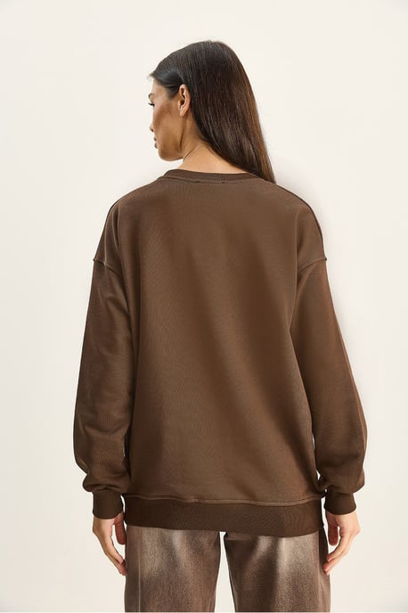 Bloemrijke Versierde Ronde Hals Relaxe Fit Sweatshirt - Image 5