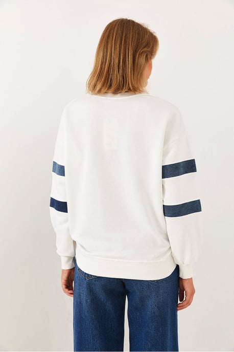 Gestreepte Geborduurde Ronde Hals Sweatshirt - Image 2