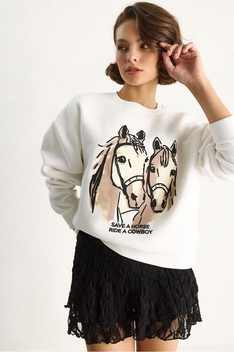 Avslappnad passform tryckt sweatshirt med ryggtryck - Image 2