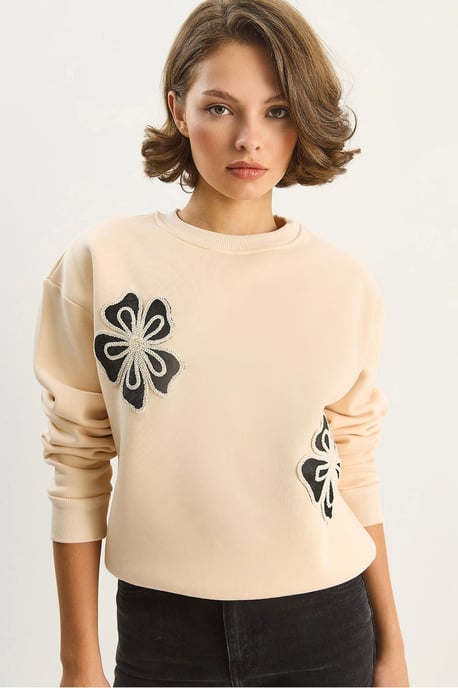 Geborduurd Ronde Hals Katoenen Sweatshirt - Image 1