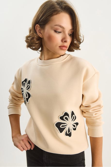 Geborduurd Ronde Hals Katoenen Sweatshirt - Image 2