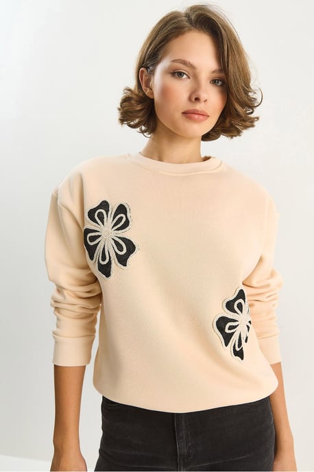 Geborduurd Ronde Hals Katoenen Sweatshirt - Image 3
