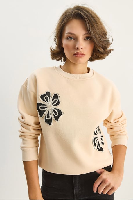 Geborduurd Ronde Hals Katoenen Sweatshirt - Image 5