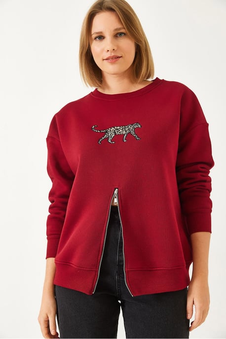 Geborduurd Crewneck Sweatshirt met Rits - Image 2