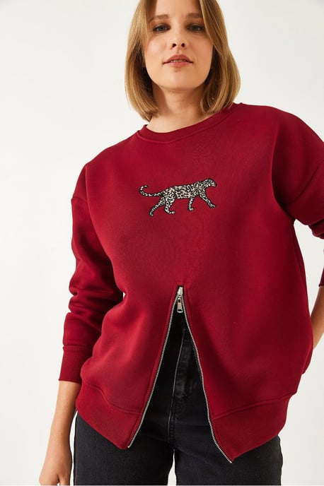 Geborduurd Crewneck Sweatshirt met Rits - Image 3