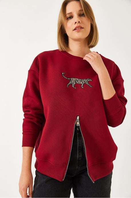 Geborduurd Crewneck Sweatshirt met Rits - Image 4