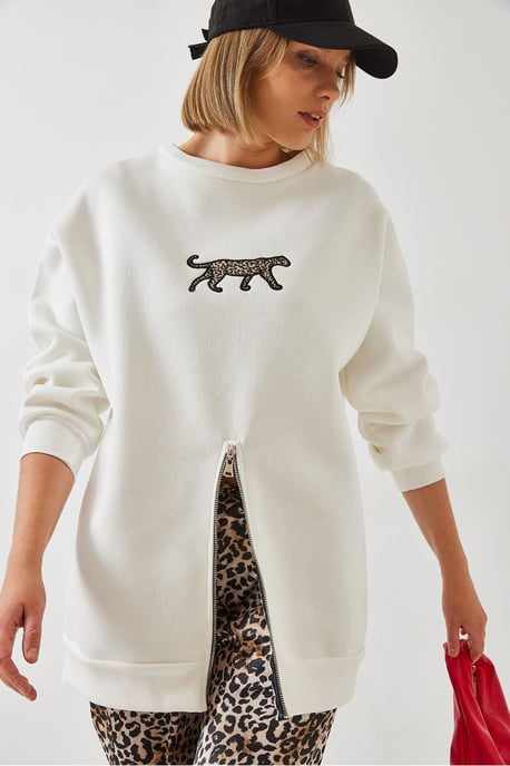 Geborduurd Crewneck Sweatshirt met Rits - Image 2